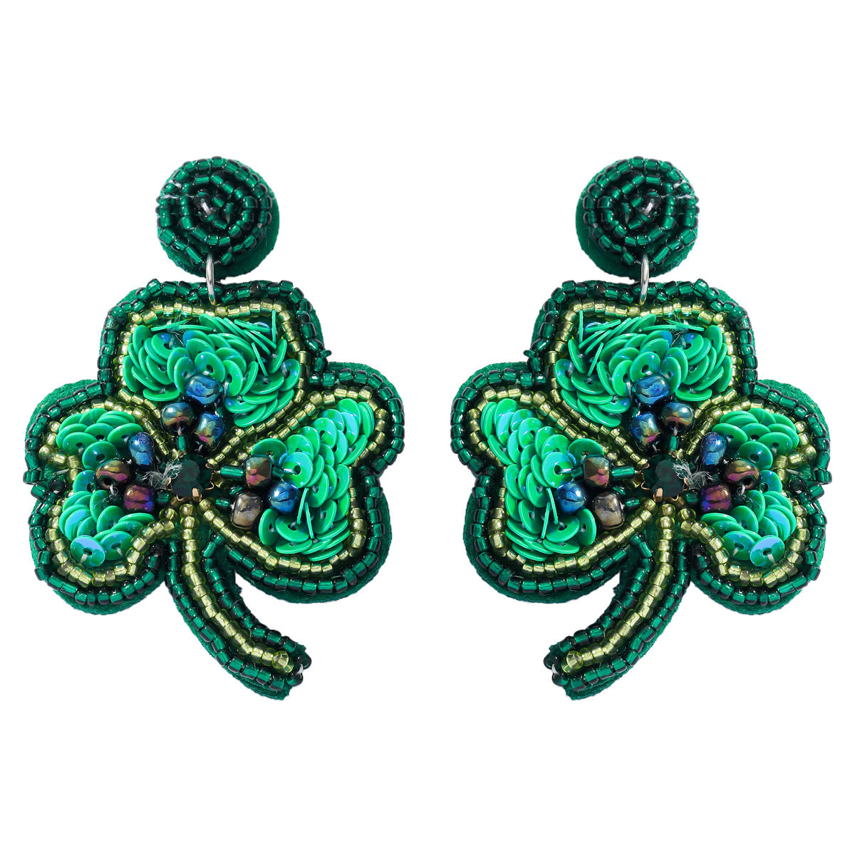 Wholesale Green Rice Bead Saint Patrick Clover Holiday Party Earrings